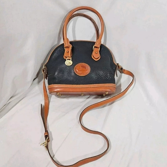 Dooney Bourke Vintage Satchel Dome Bag Navy Blue Pebble Grain Leather Purse Tote - Picture 2 of 16